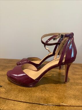 ANTONIO MELANI Patent Ankle-Strap Heels in Plum